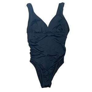Black Ruched One Piece Swim Suit - Size L (12-14)